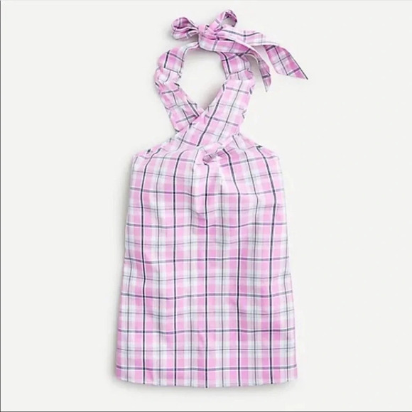 ✨NWT J. Crew Pink Violet Pastel Plaid Tie Neck Halter Top Size Small - Picture 10 of 10